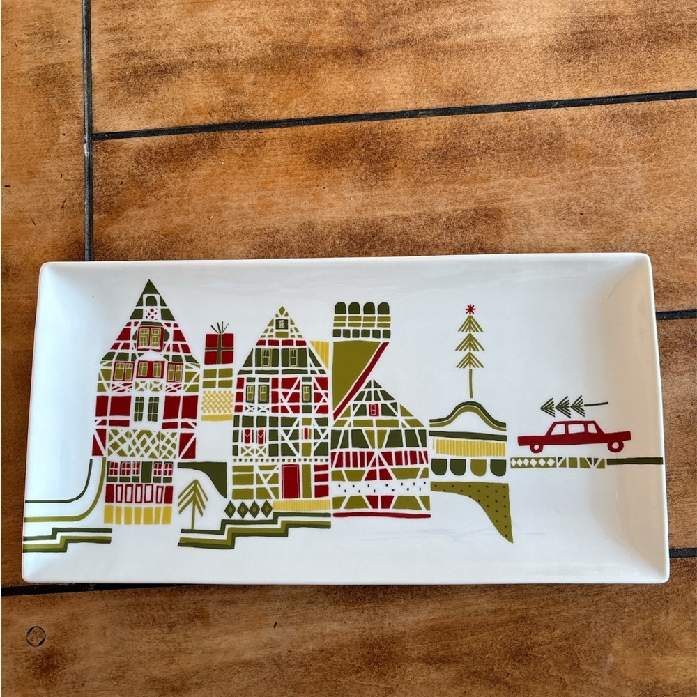 Crate & Barrel Christmas Serving Platter Tray Yule Town Holiday Julia Rothman